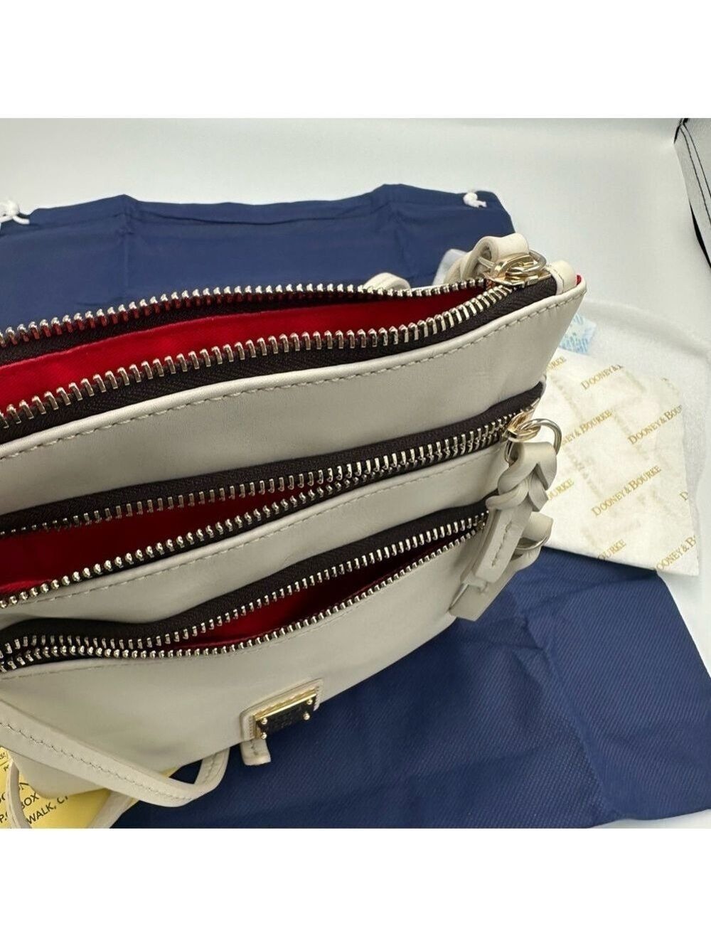 Dooney & Bourke Ivory Apollo Leather Triple Zip Crossbody Bag Boho Purse NWT - Picture 6 of 16